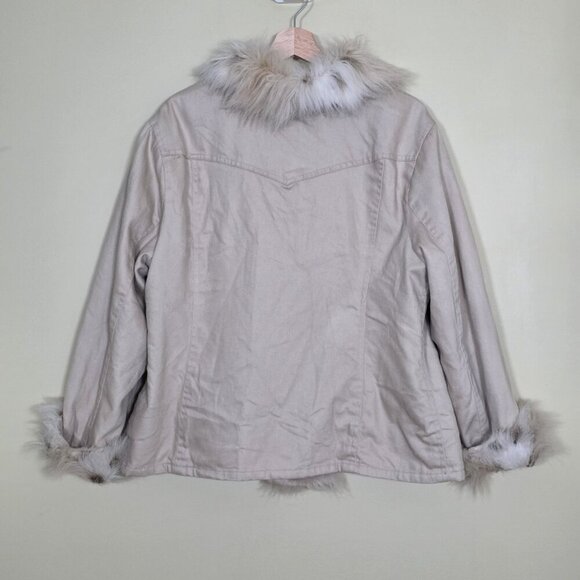 Vtg Faded Glory Trucker Jacket Women 1X Sand Faux Fur Pockets Quilted Lining Y2K - Picture 2 of 16
